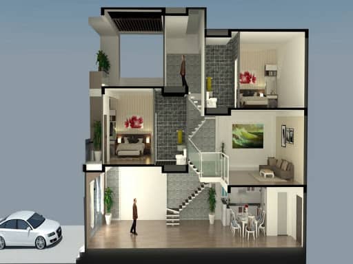 Thiết kế nhà lệch tầng: Với thiết kế nhà lệch tầng, không gian sống trong ngôi nhà trở nên đa dạng, gần gũi với thiên nhiên hơn bao giờ hết. Không chỉ vậy, thiết kế nhà lệch tầng còn cho phép tận dụng tối đa các không gian, mang đến không gian rộng lớn hơn cho gia đình bạn.