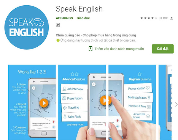 Speak English – Listen, Repeat & Compare ứng dụng luyện nói tiếng Anh miễn phí